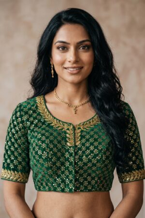 Emerald Green Designer Embroidered Blouse for Women