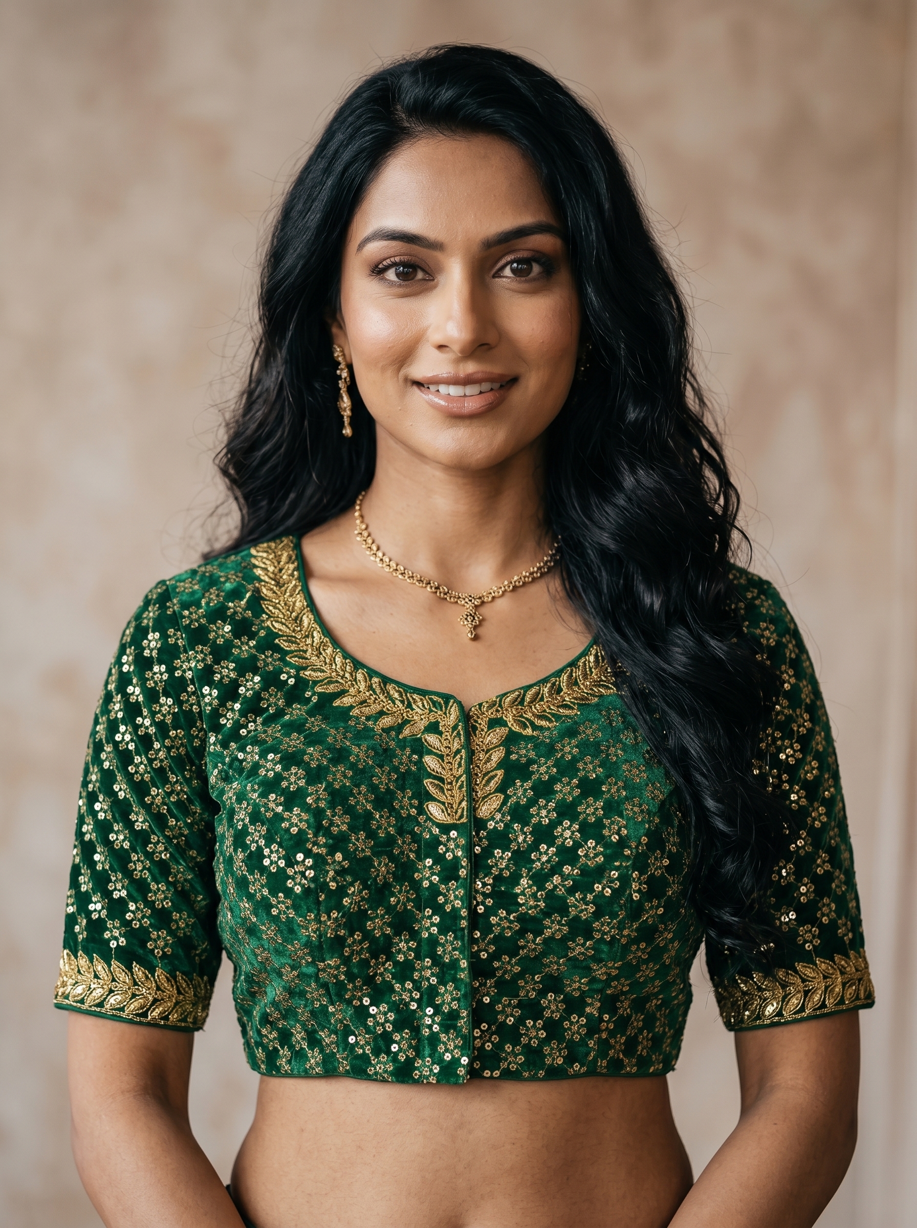 Emerald Green Designer Embroidered Blouse for Women