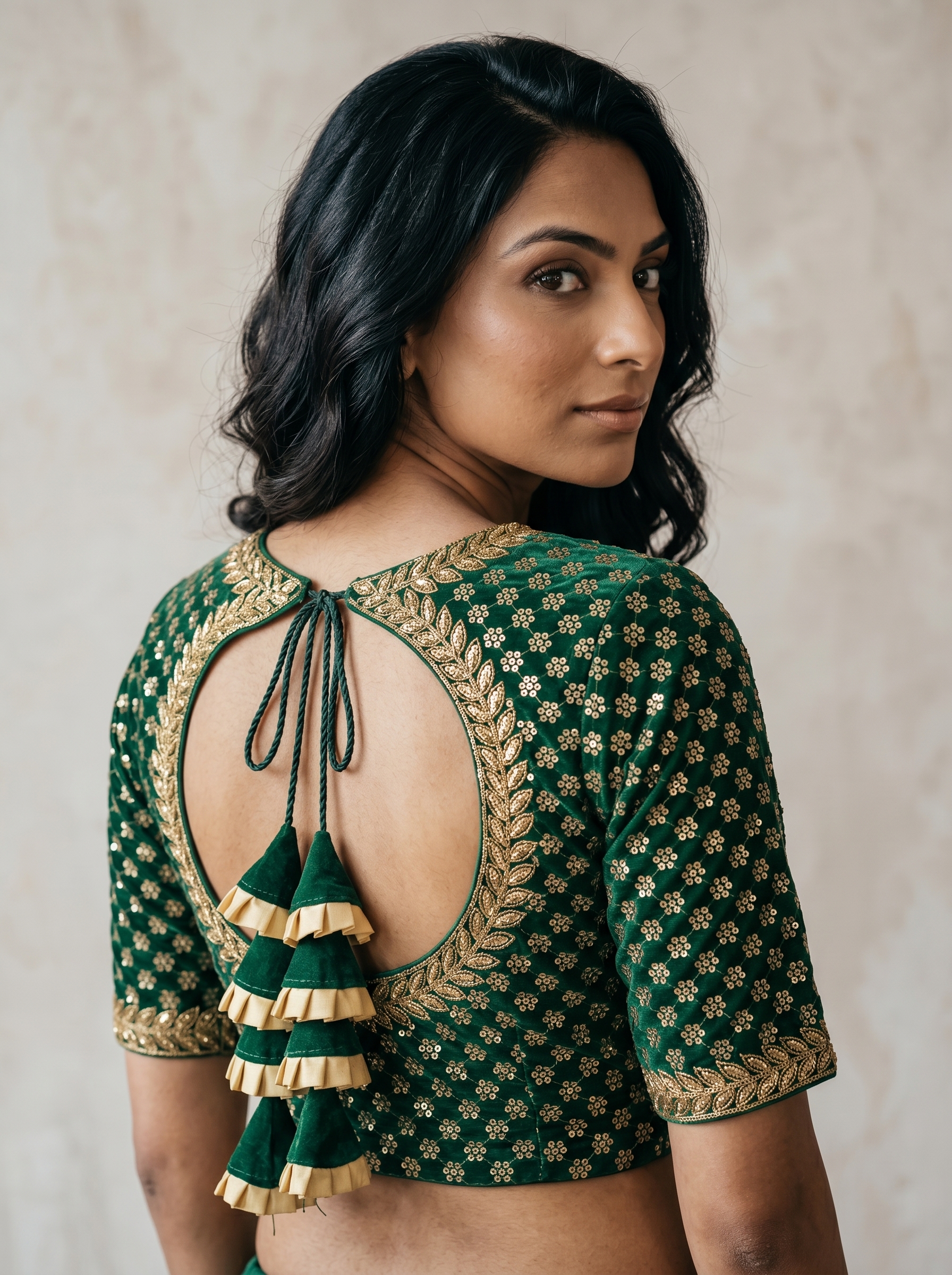 Emerald Green Designer Embroidered Blouse for Women - Image 5
