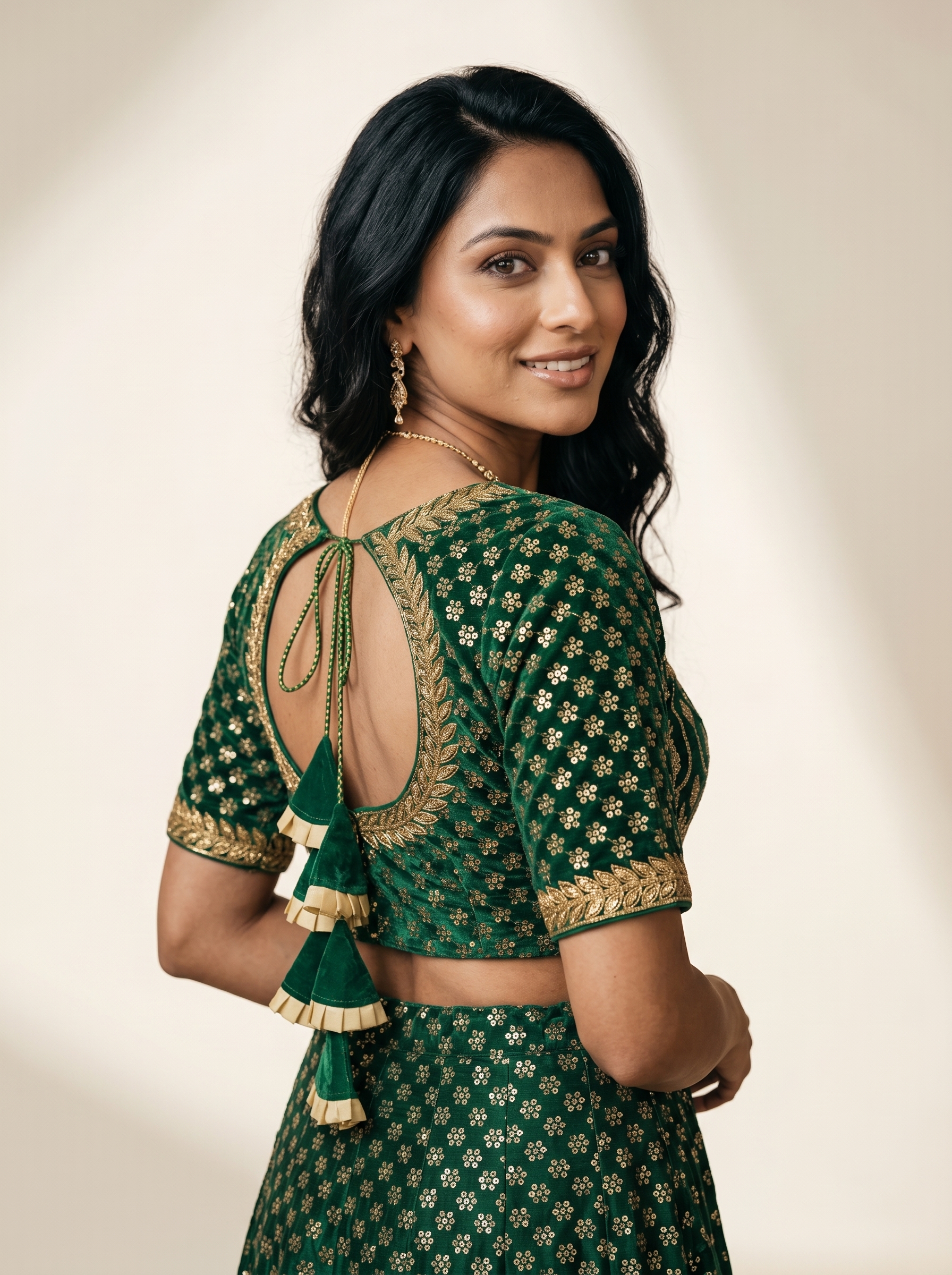Emerald Green Designer Embroidered Blouse for Women - Image 3