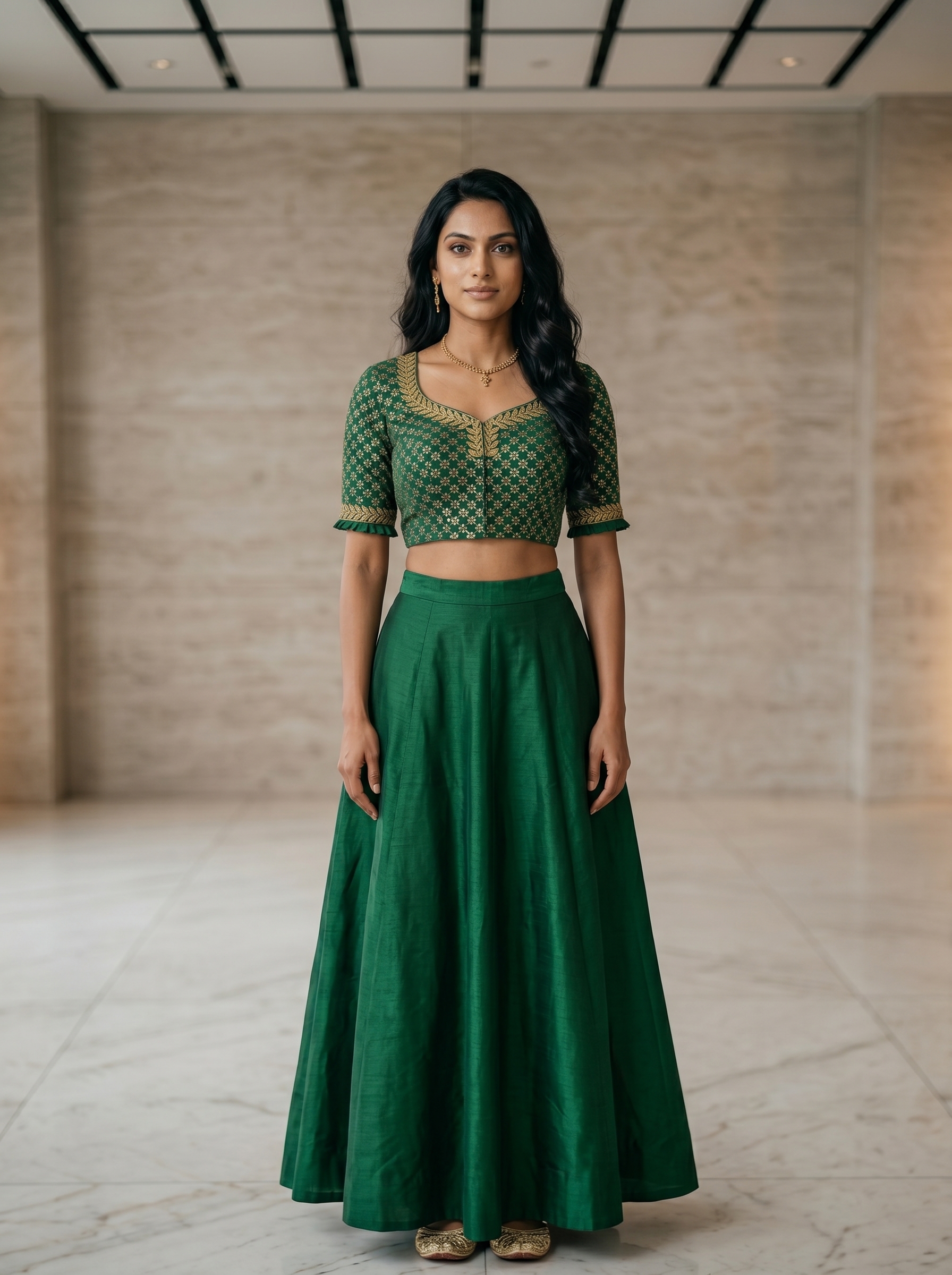 Emerald Green Designer Embroidered Blouse for Women - Image 2