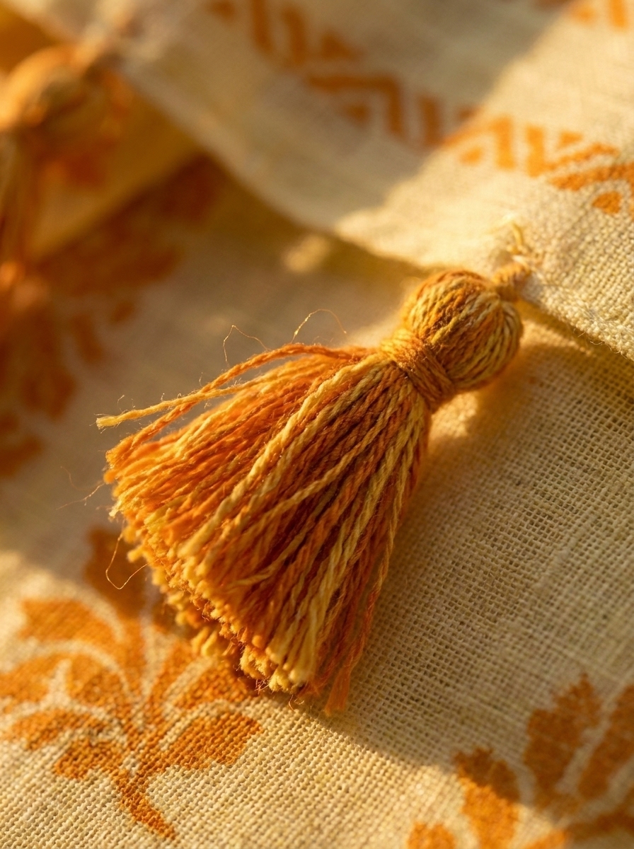 Lemon Yellow Marigold Block Print Linen Saree - Image 3