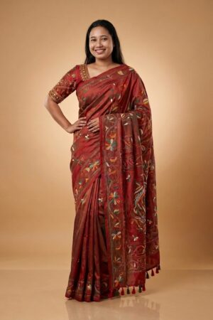 Blended katha stitch saree