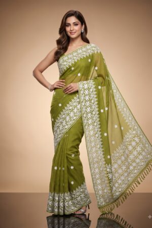 Kota Kathiawari Saree Green