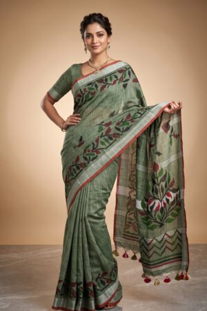 Linen Embroidery Saree